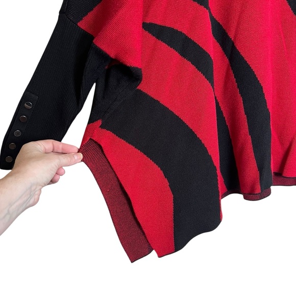 CHICO’S Mock Neck Sweater Poncho Oversized Slouchy Red Black Knit Sz S/M Boho - Picture 3 of 12